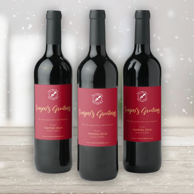 Professional Red Gold Notary Logo Name Promotional Wine Label (Creator Uploaded)