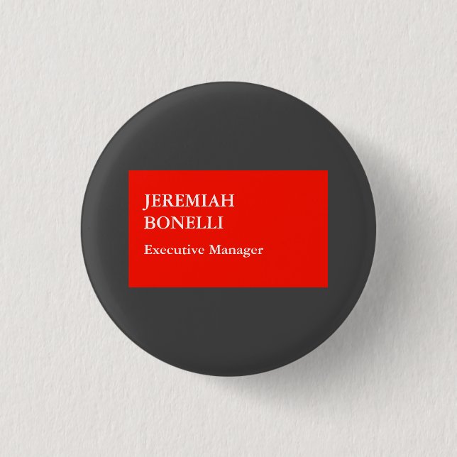 Professional red grey minimalist modern your name 1 inch round button (Front)