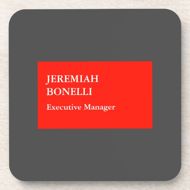 Professional red grey minimalist modern your name coaster (Front)