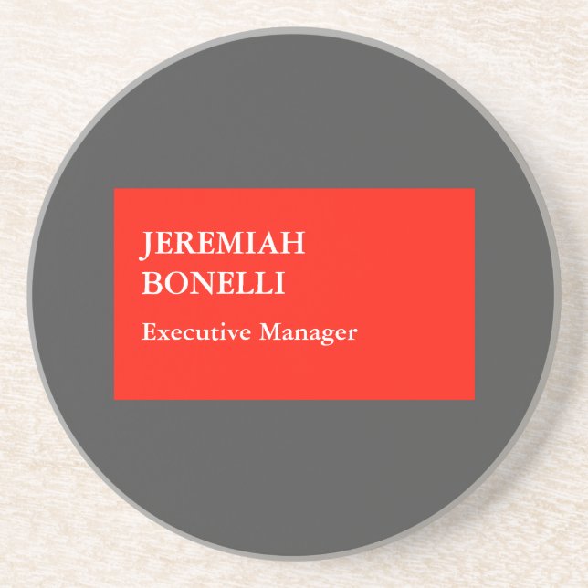 Professional red grey minimalist modern your name coaster (Front)