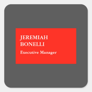 Professional red grey minimalist modern your name square sticker