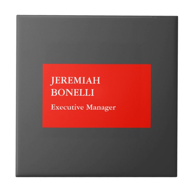 Professional red grey minimalist modern your name tile (Front)