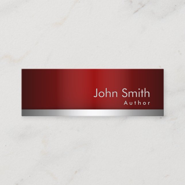 professional Red Metal Author Business Card (Front)