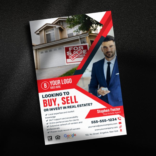 Professional Red Real Estate Agent Buy Sell Invest Flyer (Creator Uploaded)