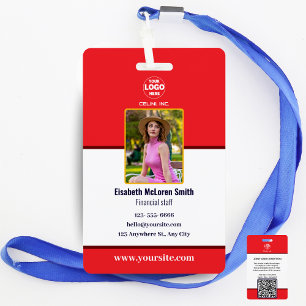 Professional Red Security Badge: Photo & Company Badge