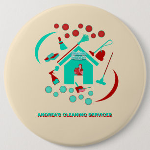 Professional Red & Teal Cleaning Services Cute 6 Inch Round Button