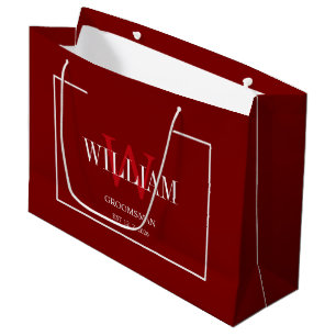 Professional Red& White Groomsmen Minimalist  Large Gift Bag