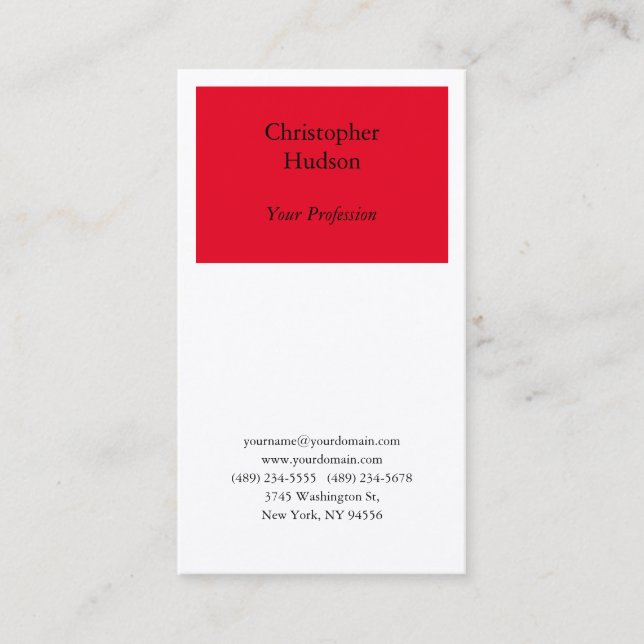 Professional Red & White Plain Premium Silk  Business Card (Front)