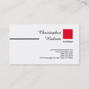 Professional Red White Simple Plain Architect Business Card