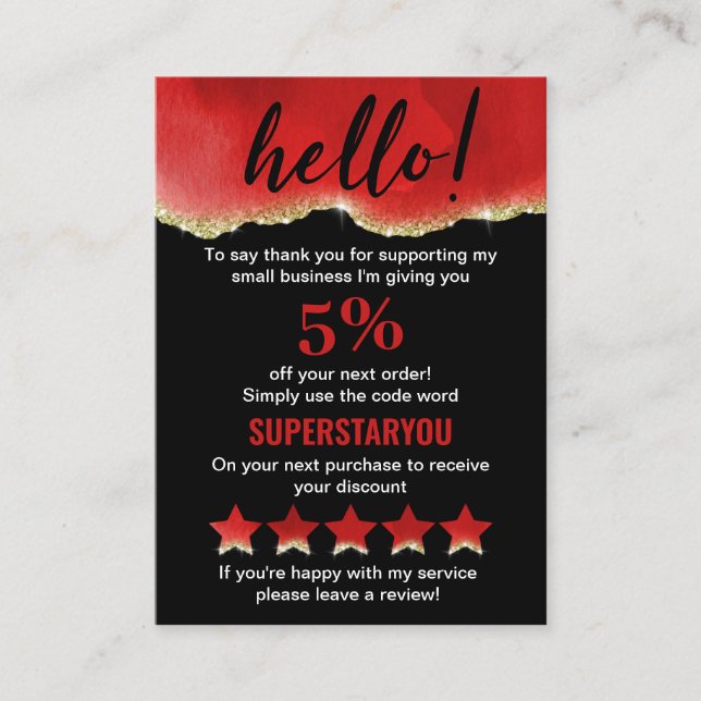 Professional Red Wine Gold Glitter Logo Discount Business Card (Front)