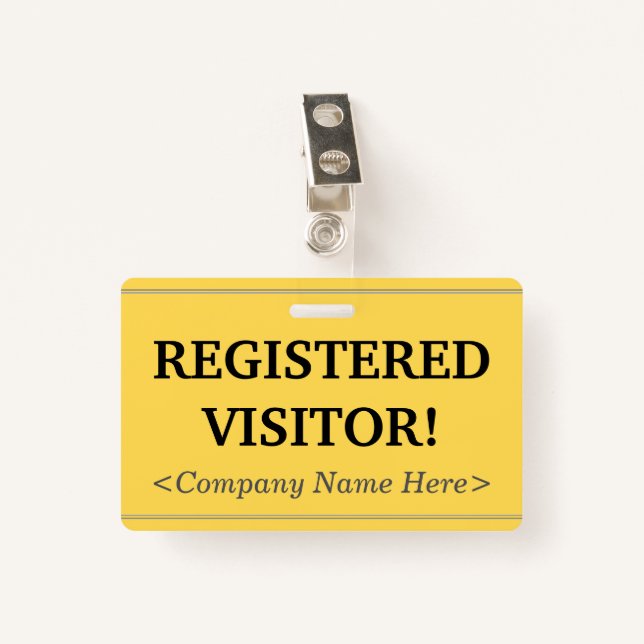 Professional "REGISTERED VISITOR!" Badge (Front with Clip)