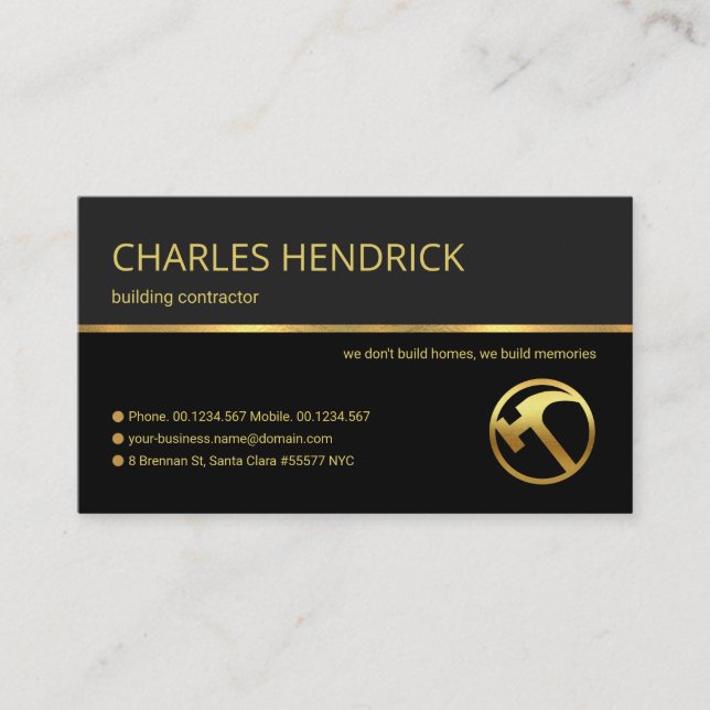 Professional Retro Gold Line Construction Handyman Business Card (Front)
