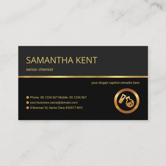 Professional Retro Gold Line Grey Shade Chemist Business Card (Front)