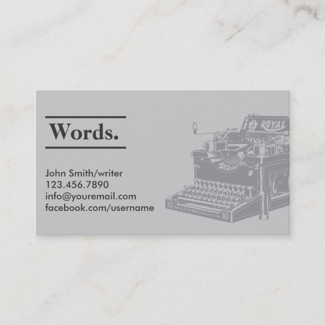 Professional Retro Typewriter Writer Business Card (Front)