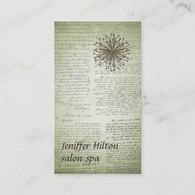 Professional romantic vintage script dandelion business card (Front)
