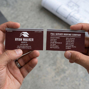 Professional Roofing Modern Maroon & Silver Stripe Business Card