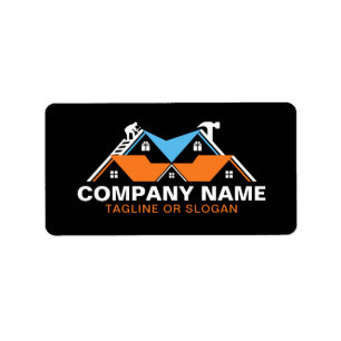 Professional Roofing Remodeling Orange Blue House Label