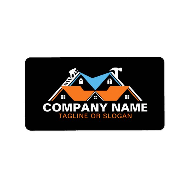 Professional Roofing Remodeling Orange Blue House Label (Front)