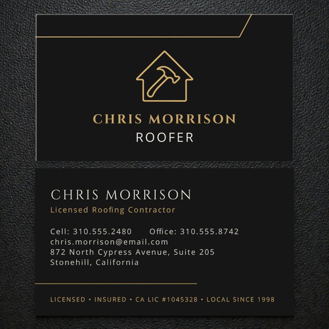 Professional Roofing Roofer Construction Black Business Card (Creator Uploaded)
