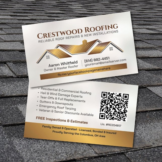 Professional Roofing Solutions Contractor Services Business Card (Creator Uploaded)