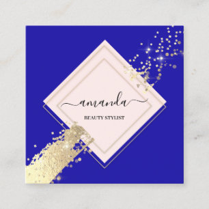 Professional Rose Frame Gold Blue Makeup Logo  Square Business Card