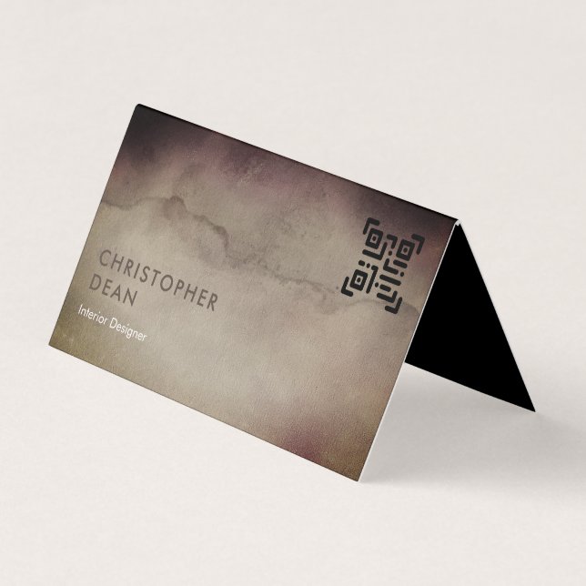 Professional Rustic Brown Abstract QR Code Business Card (Front)