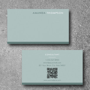 Professional Sage Green Simple Minimalist QR Code Business Card