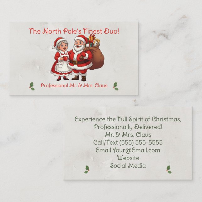 Professional Santa Business Card Big Mr&Mrs Claus (Front/Back)