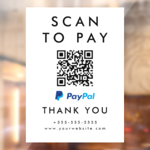 Professional Scan to Pay Paypal QR Code White Window Cling