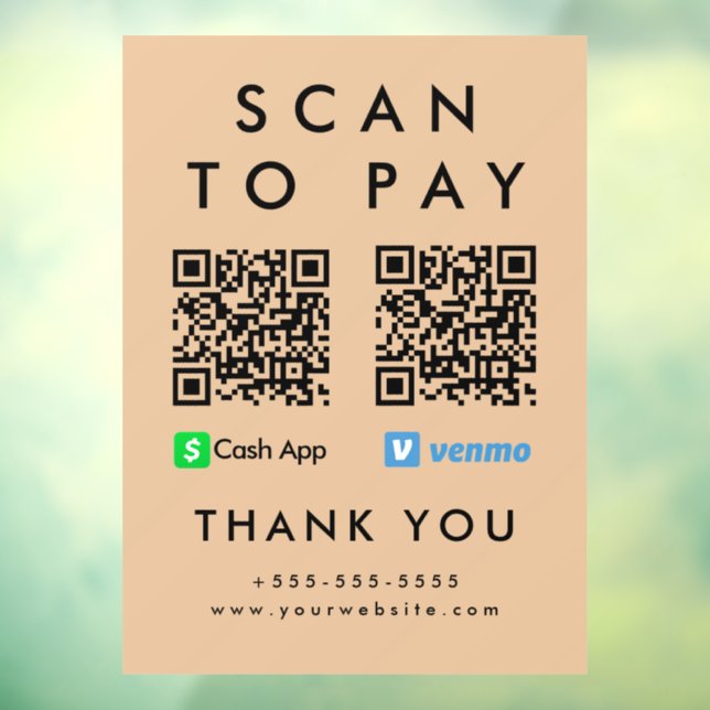 Professional Scan to Pay Venmo Cash App QR Code Window Cling (Sheet 3)