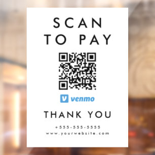 Professional Scan to Pay Venmo QR Code White Window Cling