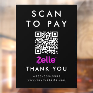 Professional Scan to Pay Zelle QR Code Black Window Cling