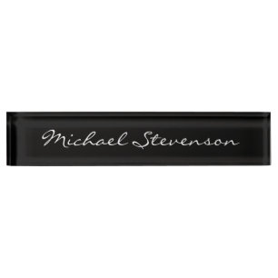 Professional Script Modern Black Desk Nameplate