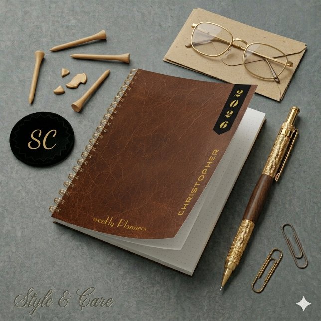 Professional Script on Brown Leather Pattern Planner (Professional Script on Brown Leather Pattern Planner)