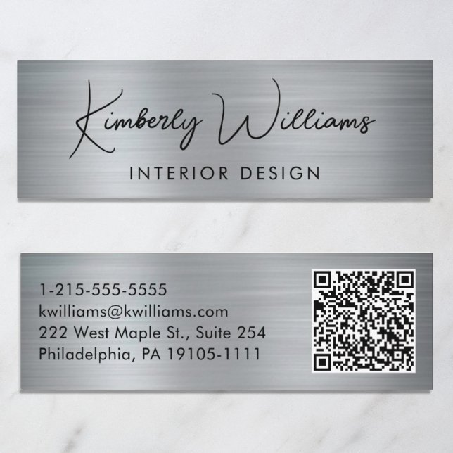 Professional Script QR Code Silver Mini Business Card (Creator Uploaded)