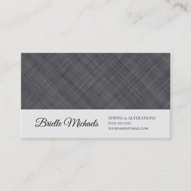 Professional Seamstress Simple Grey Linen Pattern Business Card (Front)