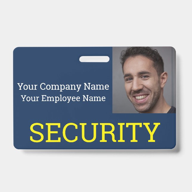 Professional Security Guard Blue & Yellow Photo ID Badge (Front)