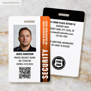 Professional Security Guard ID Custom Photo Orange Badge