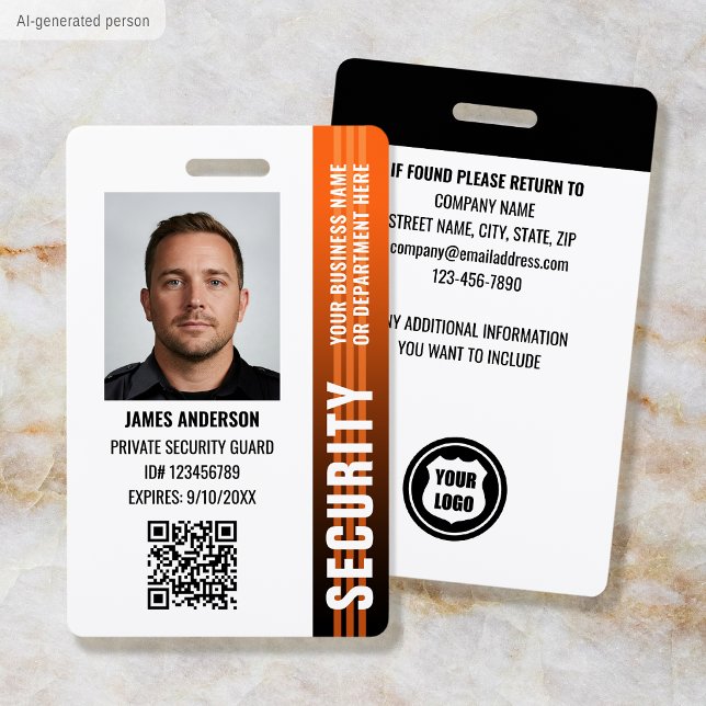 Professional Security Guard ID Custom Photo Orange Badge (Creator Uploaded)