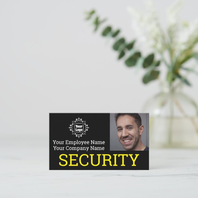Professional Security Guard Photo ID on Black Business Card (Standing Front)