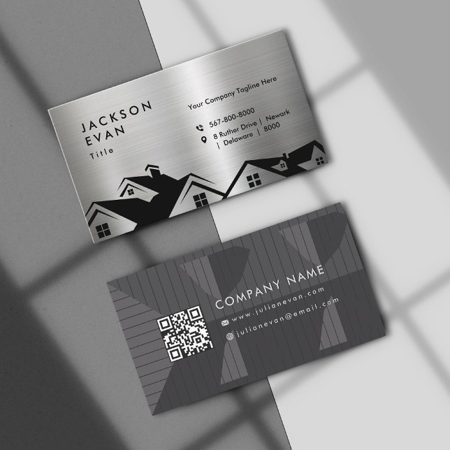 Professional Shiny Silver Roofing Construction Business Card (Professional Shiny Silver Roofing Construction Business Card)