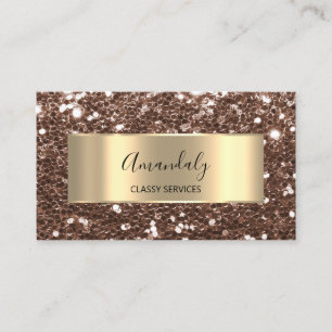 Professional Shop Gold Frame Glitter QRCode Brown Business Card