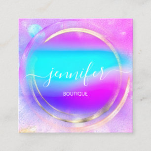 Professional Shop Rose Gold Holograph Blue Pink Square Business Card