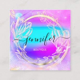 Professional  Shop Rose Gold Holograph Pink Floral Square Business Card