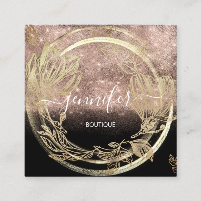 Professional  Shop SPA Frame Floral Gold Rose Square Business Card (Front)