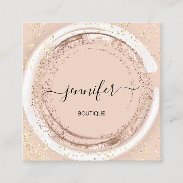 Professional  Shop SPA Frame Rose Glitter Qr Code  Square Business Card (Front)
