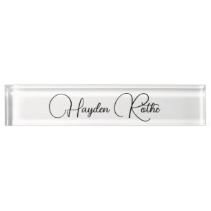 Professional Signature Script White Nameplate