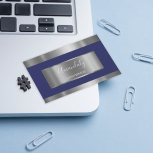 Professional Silver Grey Framed Elegant Navy Business Card