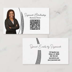 Professional Silver Sliver Faux Glitter Photo QR Business Card