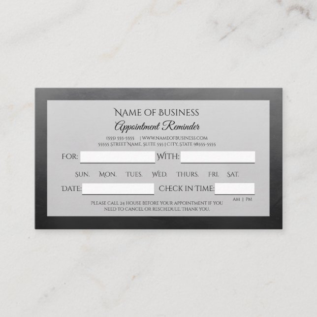 Professional Simple Black Appointment Reminder (Front)